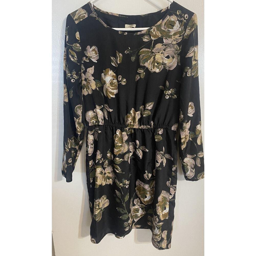 J.Crew Dress Womens Black Floral Long Sleeve‎ Lined Dress Size 6 Corpcore